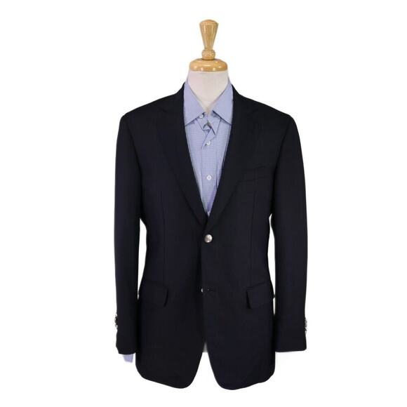 Castangia Navy Blue Woven w/ Silver Metal Buttons 2-Btn Wool Blazer 38R - Picture 1 of 10